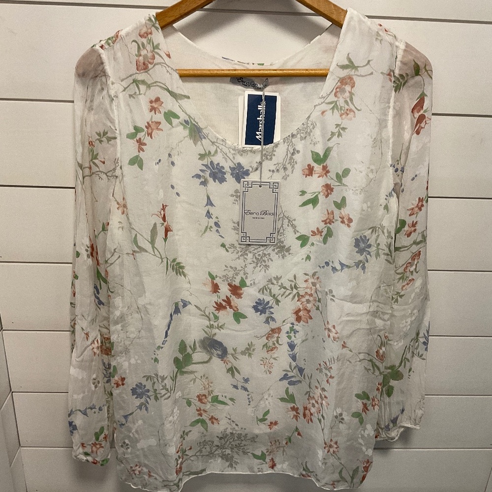 Elena Baldi,  White with flowers silk top